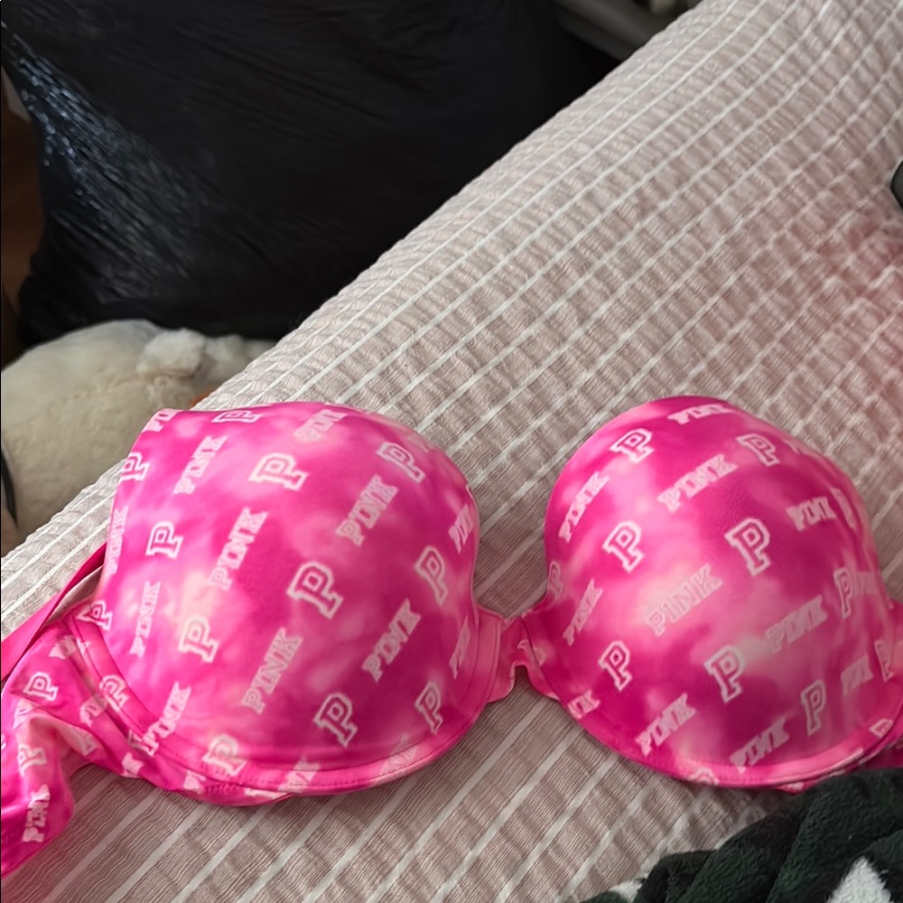 Pink Logo Print Bra
